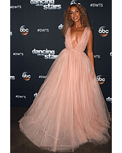 Leona Lewis Inspired Plunging V-neck Pink Tulle Formal Prom Celebrity Dress