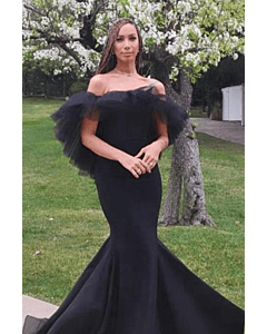 Leona Lewis Black Ruffled Off-the-shoulder Mermaid Formal Evening Dress Oscars 2020