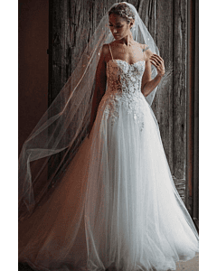Leona Lewis Inspired Spaghetti Straps A-line Lace Tulle Celebrity Wedding Dress