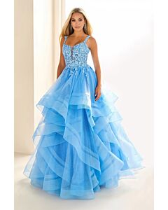 Fairy Cascade – Layered Blue Princess Gown with Embroidered Bodice