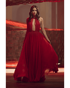 Ana de Armas Red Halter Backless Chiffon Celebrity Formal Prom Dress "Entering Red"
