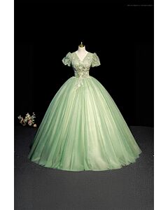 Meadowlight – Light Green Tulle Ball Gown with Sparkling Details