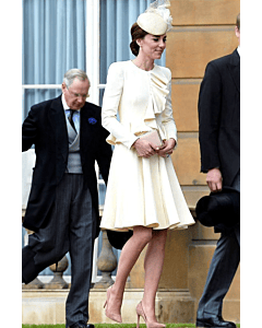 Kate Middleton Inspired Cream Long-sleeve Ruffled Dress Celebrity Outfit
