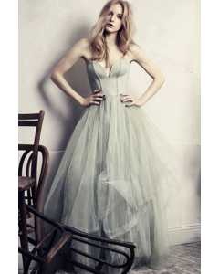 Celebrity Inspired Mint Green Strapless Tulle Formal Prom Dresses