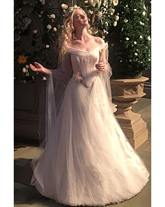 Elle Fanning Aurora Off-the-shoulder Tulle Wedding Dress in Movie Maleficent 2