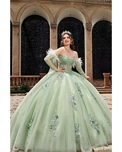 Verdant Dream – Feather Embellished Evening Dress