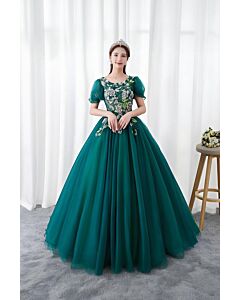 Emerald Grace – Floral Embroidered Ball Gown