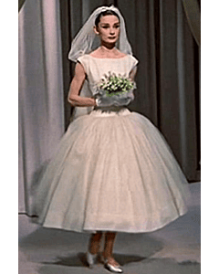 Audrey Hepburn Tea-length Tulle Ball Gown Vintage 1950s Wedding Dress Funny Face