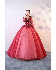 Crimson Rose – Butterfly Embroidered Ball Gown