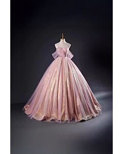 Radiant Charm – Soft Pink Sparkle Gown with Romantic Silhouette