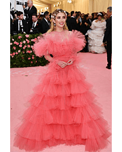 Emma Roberts Coral Long-sleeve Tulle Formal Prom Celebrity Dress Met Gala 2019
