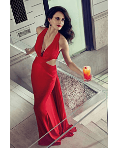 Eva Green Inspired Red Halter V-neck Celebrity Formal Evening Dress