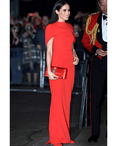 Meghan Markle Inspired Red Cape Celebrity Formal Evening Dress