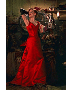 Nicole Kidman Satine Red Satin V-neck Celebrity Formal Dress in Movie "Moulin Rouge"