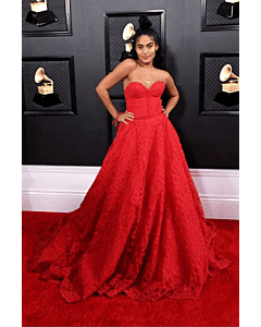 Jessie Reyez Red Strapless Lace Ball Gown Formal Prom Dress Grammys 2020