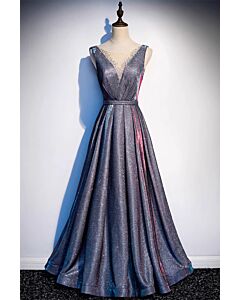 Galaxy Whisper – Deep Grey Shimmer Gown