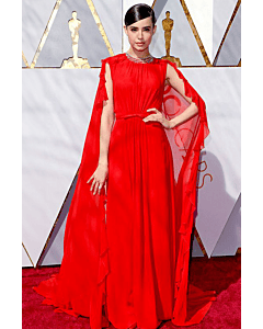 Sofia Carson Red Cape Chiffon Celebrity Formal Prom Dress Oscars 2018