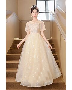 Star-Dusted Milkshake — Champagne Tulle Formal Dress