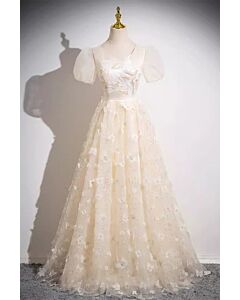 Cream Blossom Garden — Champagne Tulle Gown