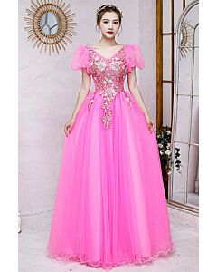 Magenta Muse — Floral-Embroidered Evening Dress
