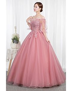 Dusty Rose Serenade — Off-Shoulder Tulle Ball Gown