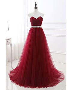 Wine Rose Reverie — Crystal-Waist Princess Dress