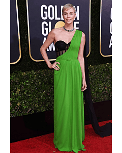 Charlize Theron Green One-shoulder Formal Prom Celebrity Dress Golden Globes 2020