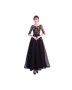 Nocturne Rose — Lace-Embroidered Formal Gown