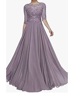 Dusty Lavender Serenade — Half-Sleeve A-Line Maxi