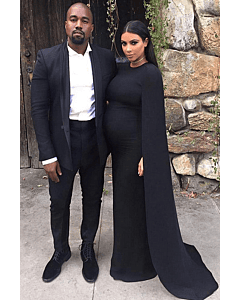 Kim Kardashian Inspired Black Maternity Pregnant Formal Dress with Cape
