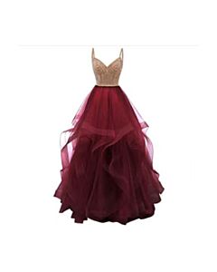 Champagne Garnet Cascade — Sparkle-Bodice Ruffle Gown