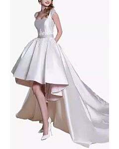 Swan-Tail Symphony — High-Low Satin Bridal Gown