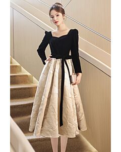 Noir & Ivory Heirloom Midi — Velvet Bodice Jacquard Dress