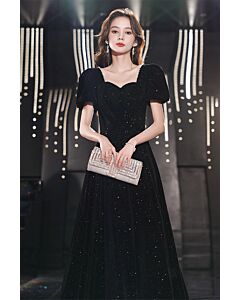 Midnight Constellation — Puff-Sleeve Velvet Gown