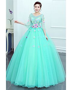 Seafoam Meadow — Petal Appliqué Princess Dress