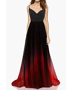 Crimson Eclipse — Spaghetti-Strap Ombre Gown