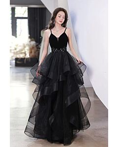 Midnight Rhapsody — Tiered Organza Evening Dress