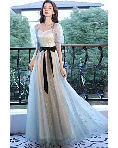 Moonbeam Bow Muse — Sweetheart Puff-Sleeve Maxi