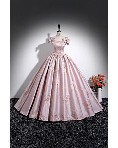 Pastel Symphony – Embroidered Satin Gown with Bow Straps