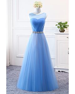 Azure Aurora Illusion-Neck Tulle Gown