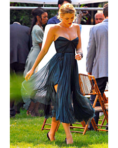 Blake Lively Short Blue Strapless Chiffon Cocktail Party Celebrity Dress Gossip Girl