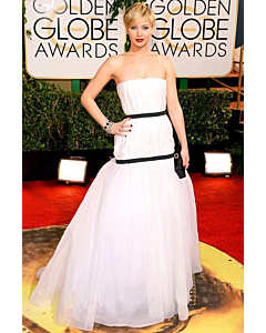 Jennifer Lawrence White Strapless Formal Prom Celebrity Dress Golden Globes 2014