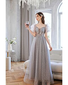 Moonlit Stardust Bow Puff-Sleeve Gown
