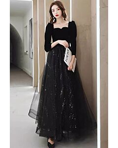 Midnight Starlight Velvet Tulle Evening Gown