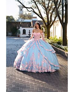 Rose Whisper – Sky Blue Gown with Blush Lace Embroidery