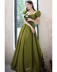 Olive Willow Puff-Sleeve Ball Gown