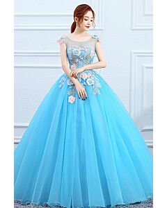 Sky Blossom Illusion Tulle Ball Gown