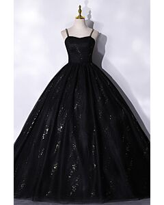 Midnight Stardust Spaghetti-Strap Ball Gown