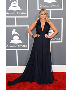 Miranda Lambert Black Plunging V-neck Chiffon Formal Prom Dress Grammys 2013
