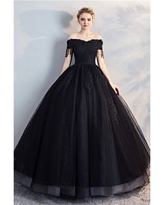 Midnight Noir Off-Shoulder Lace Ball Gown